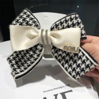 Korean Retro Houndstooth Bows Headwear Womens Handmade Black Hairband Bowknot Elastic  Bands  Accessories for Women Hair Accessories