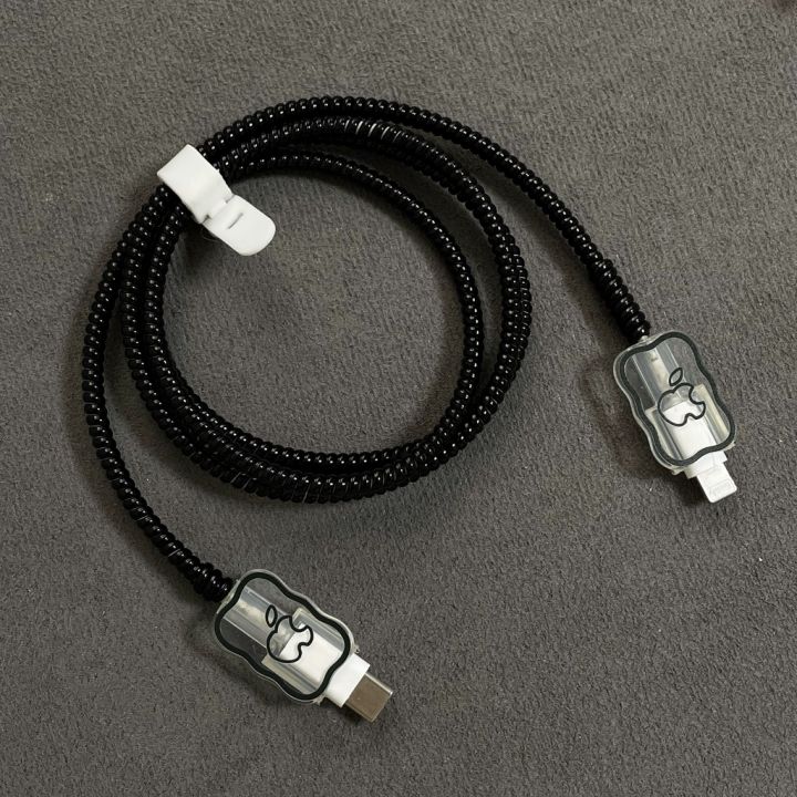 wave-logo-protector-set-forip-13-เคสป้องกันสายเคเบิลข้อมูลสำหรับ-ip12promax-fast-charging-20w-charger-head-14-plus-cable-winder