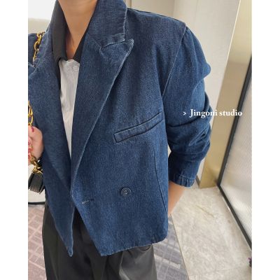 ▦✙ Denim Jacket Blazers Clothing 2023 Korean Fashion New Oversize Luxury Cropped