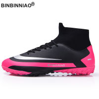 BINBINNIAO High Ankle Soccer Shoes Men Breathable High-top Football Boots Turf Soccer Cleats Kids AG Women Soft Football Shoes