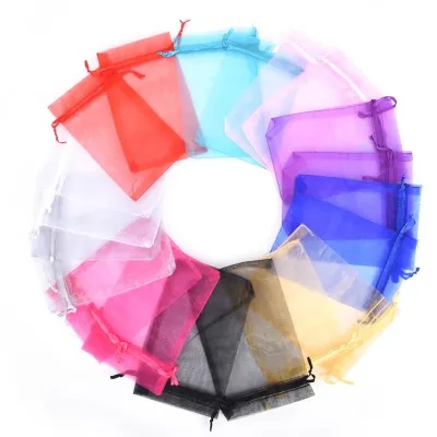 25/50pcs Organza Bag Jewelry Tulle Drawstring Bag Packaging Jewelry Display Gift Bags Wedding Jewelry Decoration Pouches 50