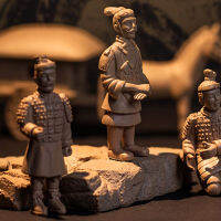 BLENASHOP 1 ชุด Terracotta Warriors ชุดเดสก์ท็อปตกแต่ง Mini Warriors Horse Model