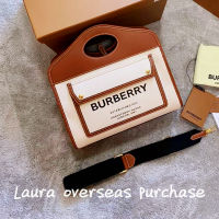 pre order Brand new authentic，BURBERRY，Small Two-Tone Canvas and Leather Pocket Tote Bag，handbag
