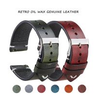 ◙✚♚ Watchband 18mm 20mm 22mm Bracelet Vintage Oil Wax Genuine Leather Watch Band Smart Quick Release Ultra-thin Leather Watch Strap