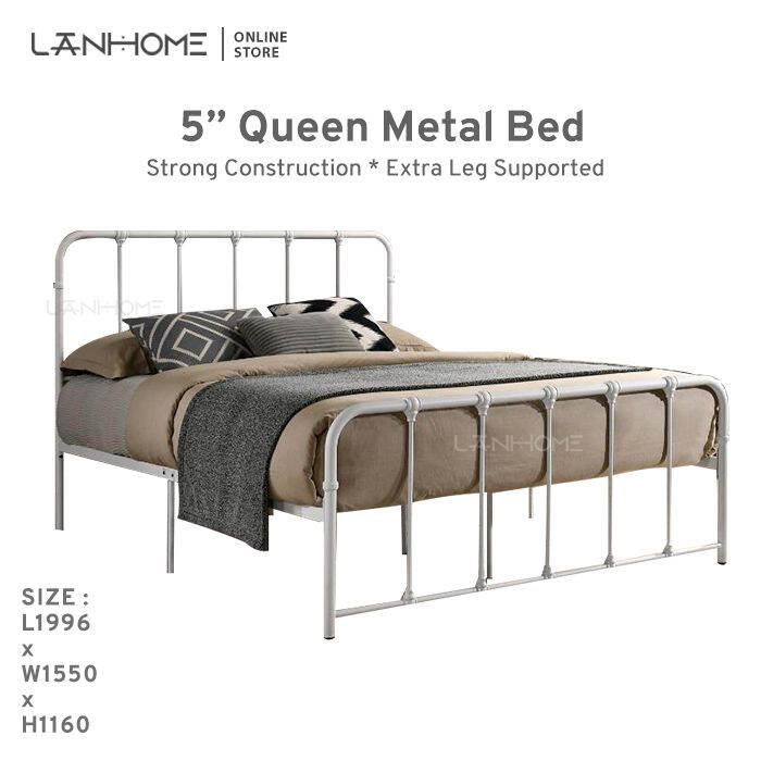 White Metal Bed Frame Solid Queen BED Katil Besi Putih/ Super Base Strong Metal Bar/ Local Stock ...