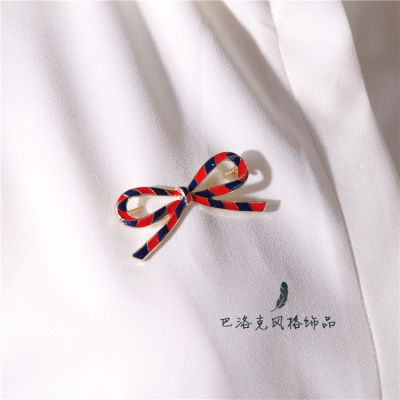 British Style Red and Blue Bow Brooch Personality Female Neckline Corsage Wool Pin Coat Bow Tie Accessories