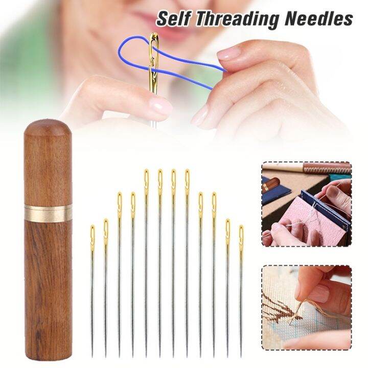 12 Pieces Self Threading Needles Side Hole Needle With Case 