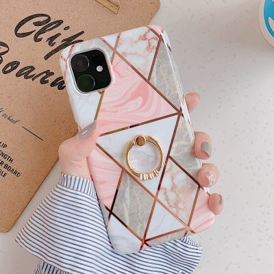 「16- digits」เคสโทรศัพท์ขาดสำหรับ iPhone 13 12Pro Max 11 XR X XS Max 7 8Plus หรูหราสายชุบเรขาคณิตหินอ่อนแหวนเพชรยืนปก