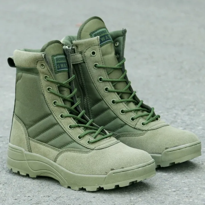 ⊕ ☜ High Cut SWAT Green Outdoor Combat Boots Protect Safety Boots