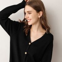 ；【‘；- Womens Autumn Mid Length Loose Knitted Shirt Slim Versatile Coat Fashion Cardigan  V-Neck Sweater Fashion Single Breasted