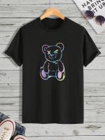 Teddy Bear Print T-Shirt for Mens Casual Crew Neck Short-Sleeve  Fashion Summer T-Shirts Tops, Regular and Oversize Tees
