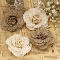 hotx【DT】 2/5pcs 9cm Jute Hessian Burlap Flowers Shabby Rustic Wedding Decoration Table Supplies