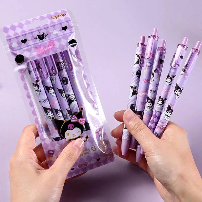 6Pcs/box Kawaii Gel Pen Set Black Ink 0.5mm Cartoon Pens for Kids