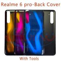 ใหม่สำหรับ Realme 6 Pro โครงหน้ากากกลางที่อยู่อาศัยสำหรับ Realme 6 Pro แบตเตอรี่ฝาครอบหลังกระจกเปลี่ยน