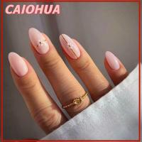 CAIOHUA ภาษาฝรั่งเศสคำ เล็บปลอมปลอม Hlollow อัลมอนด์ยาว กดบนเล็บ การทำเล็บ ถอดออกได้ Nials ปลอม สำหรับผู้หญิง