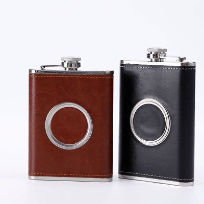 8oz Portable 304 food grade SS Flagon Whiskey Vodka Wine Pot Hip Flask with foldable cup Set Alcohol Drinking pocket Bottle