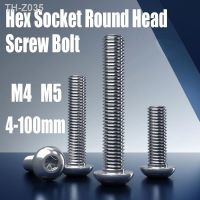 10PCS M4 M5 4mm-100mm Length 304 Stainless Steel Hexagon Hex Socket Round Head Screw Bolt Allen Button Head Screw Bolt