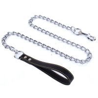 Chain Leash for Large Dogs Metal Chain Leash Chew Proof Heavy Duty Stainless Steel Dog Leash Chain with Leather Padded Handle Leashes