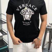 Versace สีทึบแฟชั่นแขนสั้น,เสื้อยืดนำเทรนด์คู่