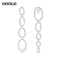 GAOLA Asymmetrical Ring Pearl Earrings Fashion Long Section Luxury Exquisite Zircon Personality Circle High-end Jewelry GLE9528