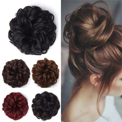 ทรงผมใหม่ ธรรมชาติสีดำ Hairpieces Curly ยางรัดสายรัดยางยืด Curly Chignon วิกผมปลอมผมยุ่งโฟมรองผมรูปโดนัท  -GHY