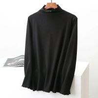 De velvet half-high collar bottoming shirt for women 2021 autumn and winter new Korean style wood ear plus size warm T-shirt