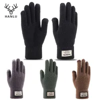 Hanlu Warm gloves for Men Wool Deer printed knitted Touchscreen gloves Men Mittens for Mobile Phone Christmas Gifts