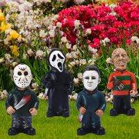 ภาพยนตร์สยองขวัญ Garden Gnomes ตกแต่งกลางแจ้งรูปปั้น Nightmare Jason Michael Myers Figurines ตกแต่งสนามหญ้าตกแต่งฮาโลวีน