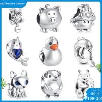 New 925 Sterling Silver Dolphin Duck Cat Bear Pig  Dangle Charm bead Fit Original Pandora Bracelet DIY Jewelry For Women Making