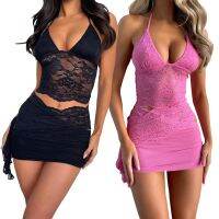 【CC】✚♘❧  Womens Skirt 2Pcs Suit Sheer Halter Color Cami   Asymmetric Ruched Short Outfits