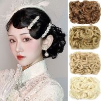 GUORE Scrunchie ที่มีคุณภาพสูง ขนปุยฟู สำหรับผู้หญิง ไฟเบอร์อุณหภูมิสูง สาวๆ คอสเพลย์ผู้หญิงโบราณแบบจีน สำหรับผู้หญิง การแสดงบนเวที ม้วนผมโดนัท มวยหยิก ชิ้นผมเจ้าสาว มวยผมปลอม