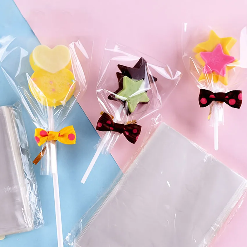 Cake Pop Sticks and Wrappers, Including 100 Pcs 6-Inch Paper Lollipop Sticks, 100 Pcs Cellophane Bags, 100 Pcs Gold Twist Ties for Cakepop, Lollipop