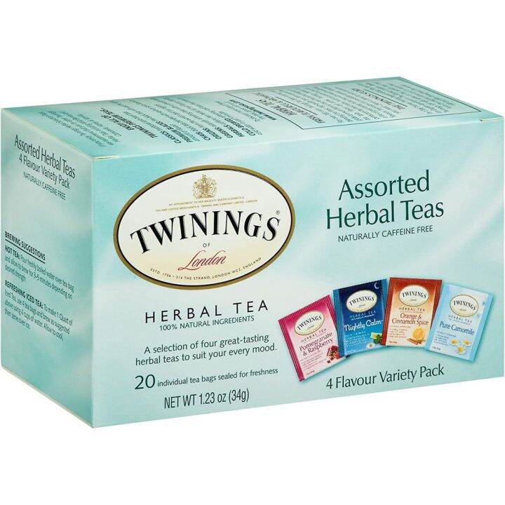 Twinings, Assorted Herbal Teas, Variety Pack, Caffeine Free, 20 Tea