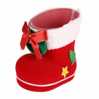 Christmas Tree Decoration ornaments Red flocking Christmas Boots Candy bag (L)