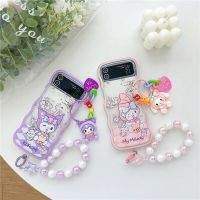 Sanrio My Melody Kuromi กับเคสโทรศัพท์มีสายคล้องสำหรับ Samsung Galaxy Z Flip 3 Z 4 Z พลิก5G ยากปลอกปกหลังกันตก