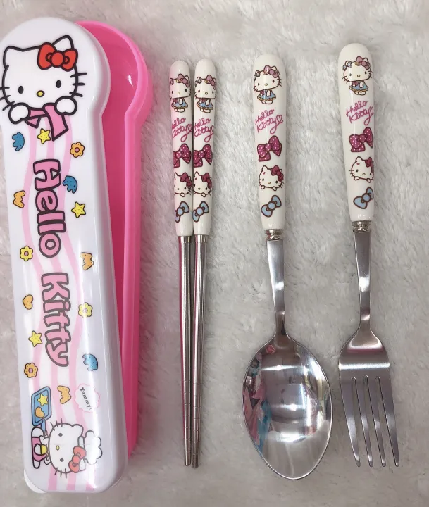 hello kitty stainless steel spoon and pork set with case | Lazada PH