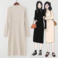 【Ladies shop】ผู้หญิงฤดูหนาวถัก SweaterVestido แขนยาวแข็งคอเต่าเดรส Bohestivestido