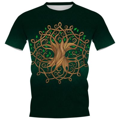 Viking Lovers T-shirts 3D Graphic Green Tree of Life T-shirt Fashion Casual Pullovers Tops Men Clothing XS-4XL