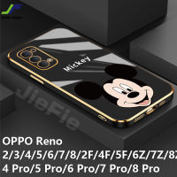 JieFie การ์ตูนมิกกี้เคสโทรศัพท์ OPPO Reno 5F / 4F / 2F / 6Z / 7Z / 8Z / 8T / Reno 2 / 3 / 4 / 5 / 6 / 7 / 8 / 9 / 4 Pro / 5 Pro / 6 Pro / 7 Pro / 8 Pro / 9 Pro เคสโทรศัพท์ขอบตรง TPU ชุบโครเมียมเมาส์มิกกี้น่ารัก