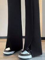 ✥ Black suit pants for women in spring and autumn high-waisted slim straight-leg wide-leg pants casual drapey slit slightly flared pants