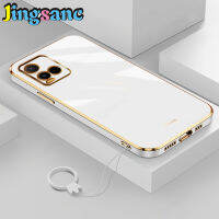 Jingsanc เคสสำหรับ VIVO Y21/Y21s/Y33s/Y21T/Y33T/Y21A/T1X บางป้องกันเลนส์กล้องลูกอมหรูหราบางกันกระแทกขอบตรงเรียบ TPU แบบนิ่มเคสกันชนโลหะชุบสองด้านพร้อมฝาครอบฝาหลัง