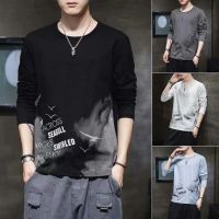 COD  ☸Cod M-3Xl เสื้อยืดคอกลมแขนยาวสีดําสําหรับผู้ชาย♬