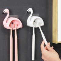 Flamingo Wall-mounted Soap Box Toothbrush Rack Punch-free Multifunctional Toilet Soap Holder Bathroom Storage Shelf Accessories Bathroom Counter Stora