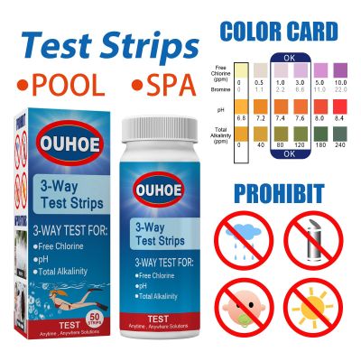 50pcs/box Three-in-one PH Test Paper Swimming Pool Water Quality Total Alkalinity Hardness Pool Cleaning Water PH Test Strip Inspection Tools