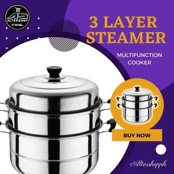 Happy Lifee Original 3 Layers Steamer for Puto 3 Layer Siomai Steamer Stainless Cookware