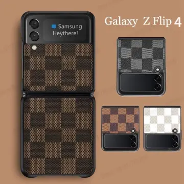 For Samsung Galaxy Z Flip5 4 5G Solid Plaid Luxury Shockproof Leather Case  Cover