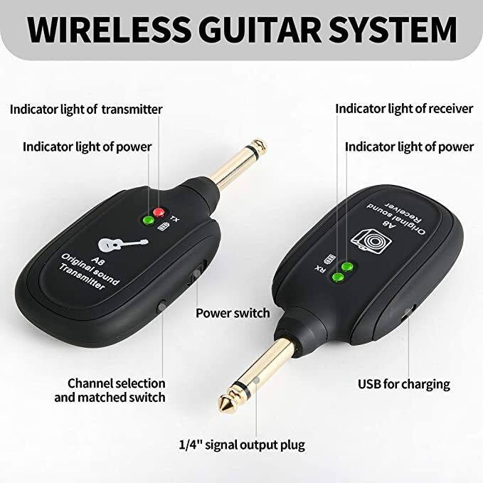 ระบบกีต้าร์ไร้สาย-2-4ghz-เครื่องส่งสัญญาณกีต้าร์ไฟฟ้าพร้อมแบตเตอรี่ลิเธียมแบบชาร์จไฟได้ในตัวสำหรับ-20hz-20khz-สำหรับกีตา