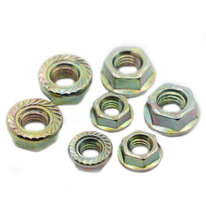 5-50pcs-m3-m4-m5-m6-m8-m10-color-zinc-steel-hexagon-hex-head-serrated-spinlock-flange-nut-locknut-lock-nut-din6923-nails-screws-fasteners