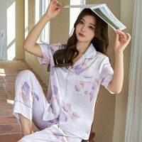 [Cool feeling] Spring and summer high-quality short-sleeved ice silk pajamas ladies imitation wholesale home clothes top