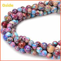 OSIDE 120Pcs 6mm ครับ ลูกปัดแจสเปอร์ของจักรพรรดิ สีฟ้าและสีม่วง สีสันสดใส อิมพีเรียลแจสเปอร์ ดีไอวาย สายอีลาสติก การทำเครื่องประดับ